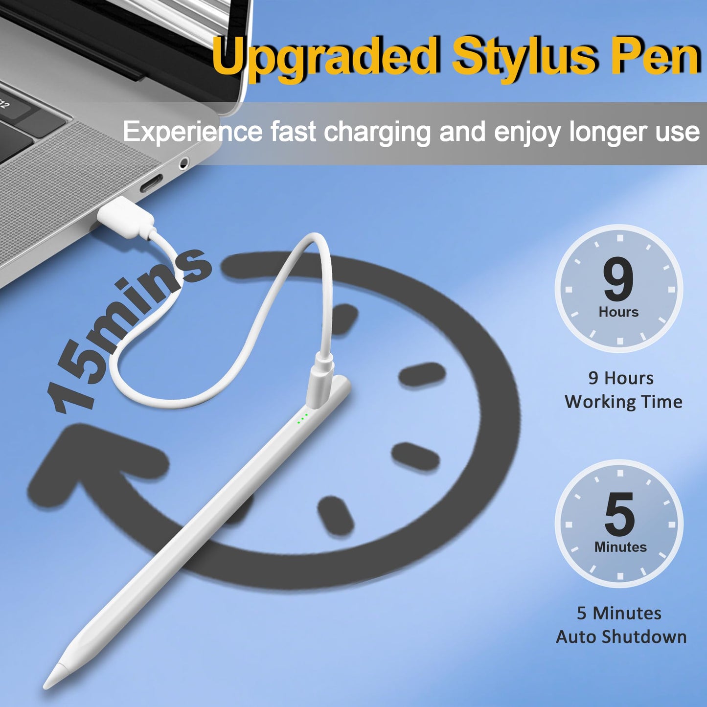Stylus Pen for iPad 2026-2018, 15 Mins Fast Charge Pencil for iPad A16 11th/10th/9-6th Generation, Air M4 M3 M2 11"/13"/5-3rd, Pro M4 11/12.9/13, Mini A17 Pro/6/5th, Tilt Sensitivity Palm Rejection